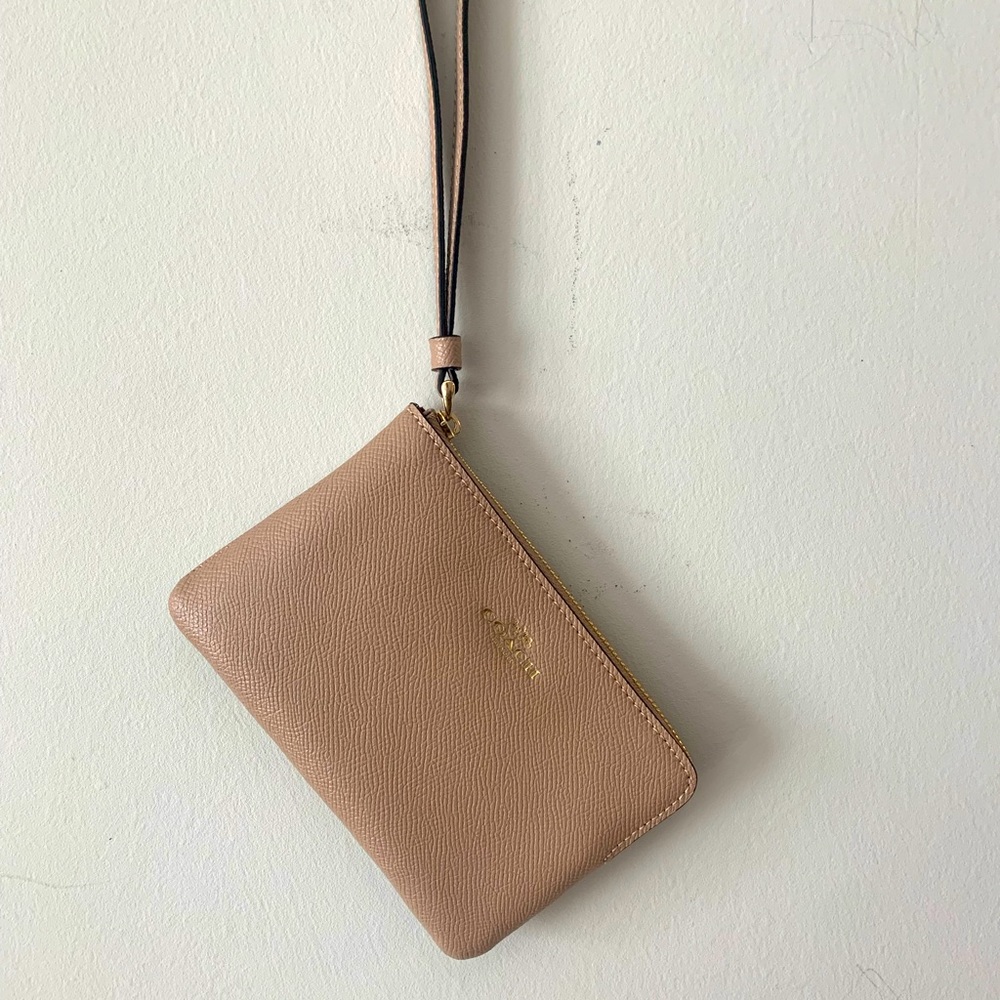 Beige Coach Corner Zip Wristlet